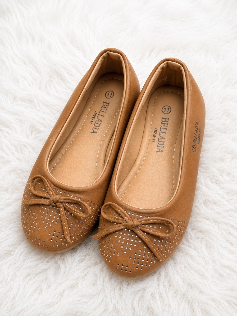 Belladia Girls Tan Rhinestone Ballet Flats Size 11 Dress Shoes
